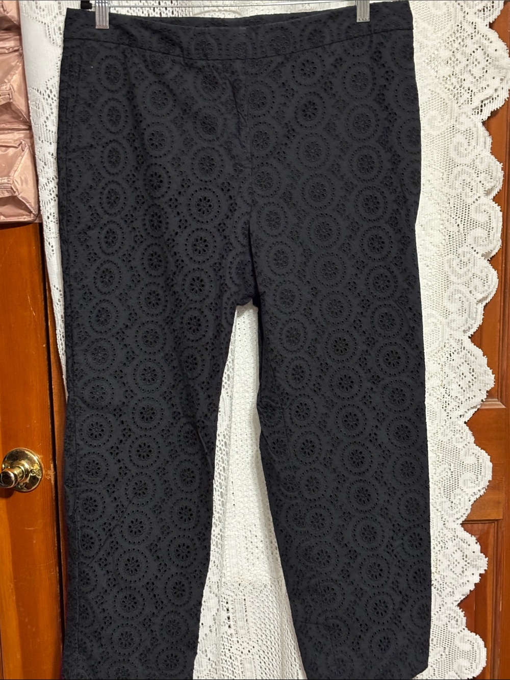 Ann Taylor Black Eyelet Knit straight leg slacks 
Size 12